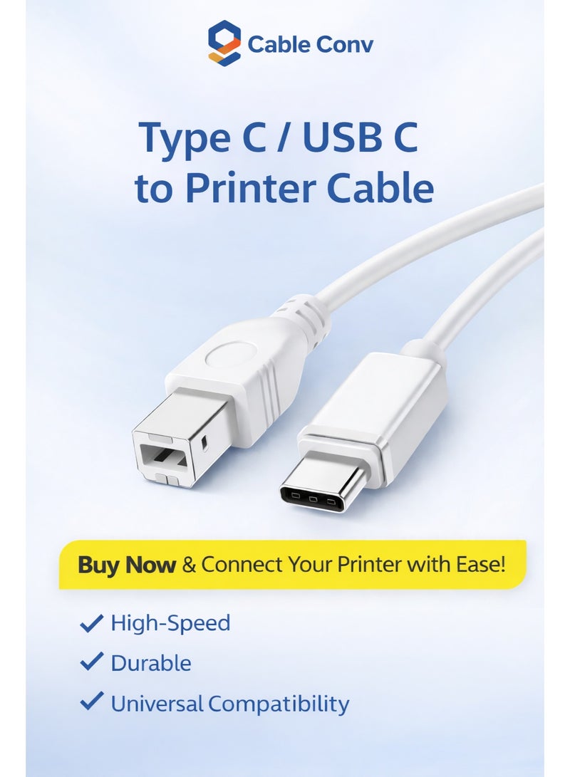 CABLE CONV USB C Printer Cable 1m USB C to Printer Cable USB C to B, Scanner Cable Printer Cable to USB C MIDI Cable for Yamaha Casio Digital Piano MIDI Controller DJ Controller, 1M - Image 1